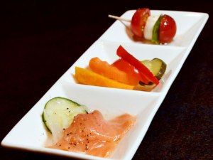 旬の食材を使用したジェイドのお通し3点盛り