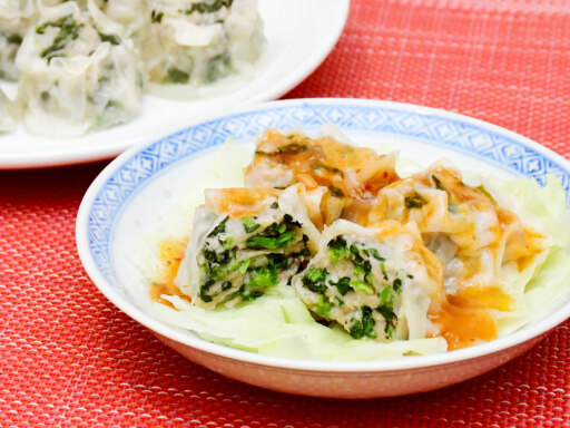 ほうれん草焼売の麻辣あんかけ