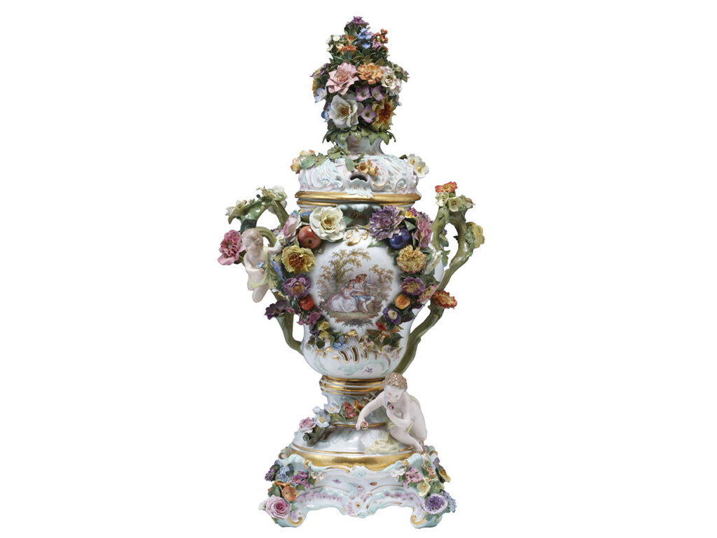 花と果実と天使付ポプリポット